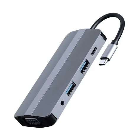 Gembird A-CM-COMBO8-02 / HUB 8V1 / HDMI / VGA / 3.5mm / USB-A / USB-C / čtečka karet