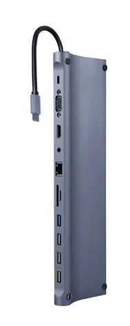 Gembird A-CM-COMBO11-01 / HUB 11V1 / HDMI / VGA / USB-A / USB-C / RJ45 / 3.5mm / čtečka karet