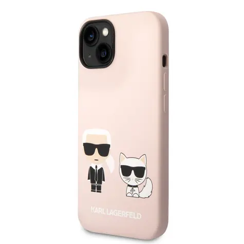 Karl Lagerfeld MagSafe Kompatibilní Kryt Liquid Silicone Karl and Choupette pro Apple iPhone 14 růžová