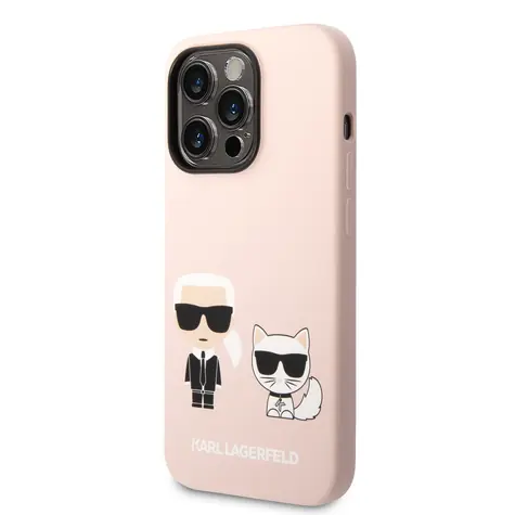 Karl Lagerfeld MagSafe Kompatibilní Kryt Liquid Silicone Karl and Choupette pro Apple iPhone 14 Pro růžová