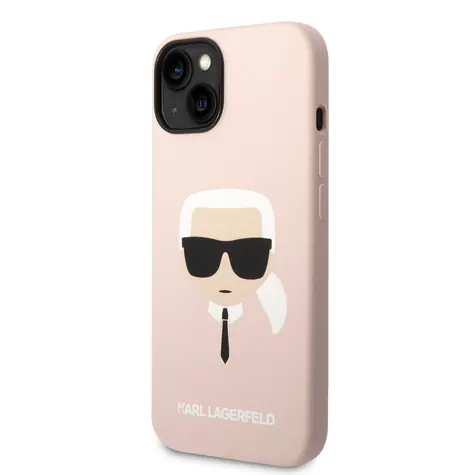 Karl Lagerfeld MagSafe Kompatibilní Kryt Liquid Silicone Karl Head pro Apple iPhone 14 růžová