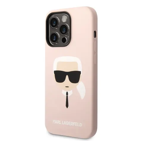 Karl Lagerfeld MagSafe Kompatibilní Kryt Liquid Silicone Karl Head pro Apple iPhone 14 Pro Max růžová