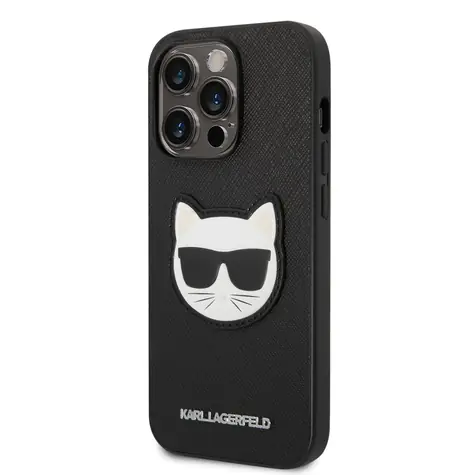 Karl Lagerfeld PU Saffiano Choupette Head Zadní Kryt pro Apple iPhone 14 Pro černá
