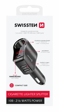 SWISSTEN CL adaptér 2x USB-A + USB-C + CL / až 216W 