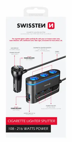SWISSTEN CL adaptér USB-A + 2x USB-C + 3x CL / až 216W 