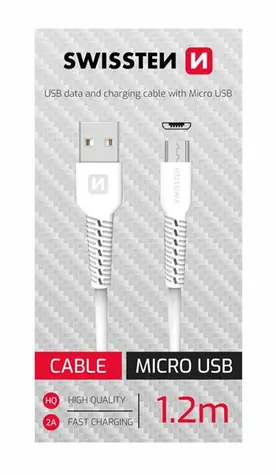 SWISSTEN datový kabel USB - MicroUSB 1.2m bílá