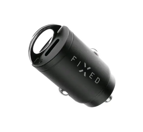 FIXED Set autonabíječky s 2xUSB-C výstupem a USB-C/Lightning kabelu černá / podpora PD / 1.2 metr / MFI / 30W 