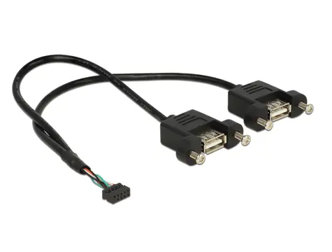 Delock Kabel USB 2.0 pin konektor (F) 2.00 mm 10 pin - 2 x USB 2.0 A (F) panel pro montáž 0.25m