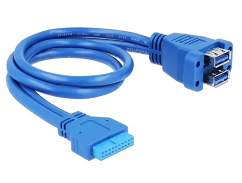 Delock Cable USB 3.0 pin header (F) - 2 x USB 3.0-A (F) stacked 45 cm modrá