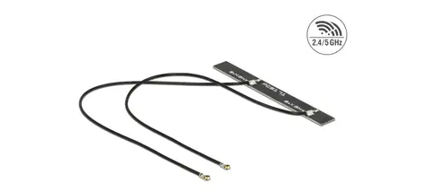 Delock Dvoupásmová WLAN WiFi 6 Twin Anténa 2 x MHF 4L (M) 5 dBi 2 x 15 cm / PCB interní samolepicí