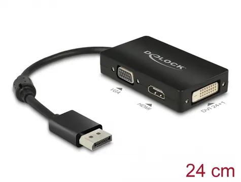 Delock Adaptér DisplayPort 1.1 (M) - VGA/HDMI černá / DVI (F) / pasivní
