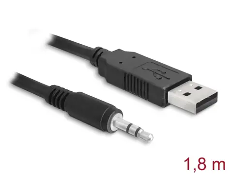 Delock Konvertor USB 2.0 Typ-A (M) - 3-kolíkový sériový TTL stereo konektor 3.5 mm délka 1.8m černá / 5 V