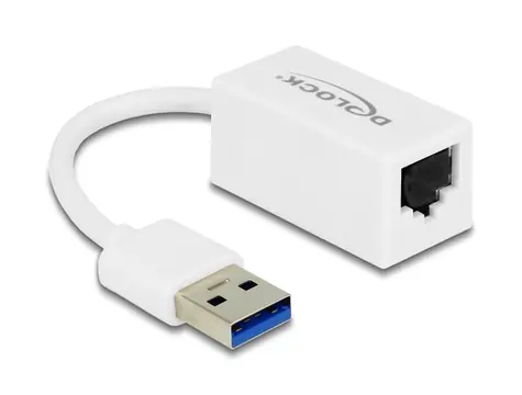Delock Adaptér Super Speed USB Typ-A (M) - Gigabit LAN 10/100/1000 Mbps bílá / USB 3.2 Gen 1 / kompaktní 