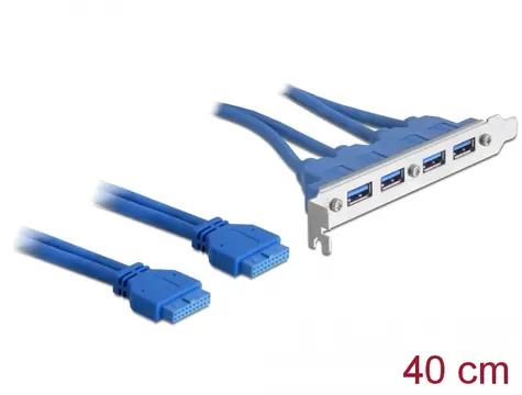 Delock Slot bracket USB 3.0 pin header 19 pin 2 x interní - 4 x USB 3.0-A (F) 40cm modrá / externí