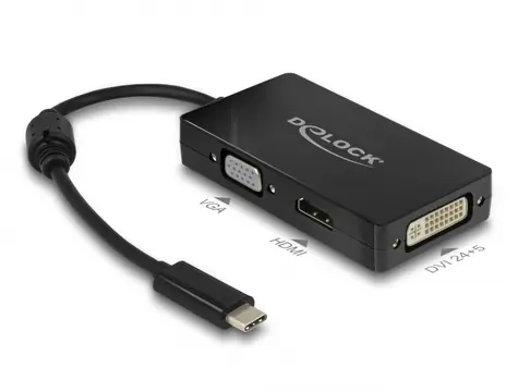 Delock Adapter USB Type-C - VGA + HDMI + DVI 0.13m černá