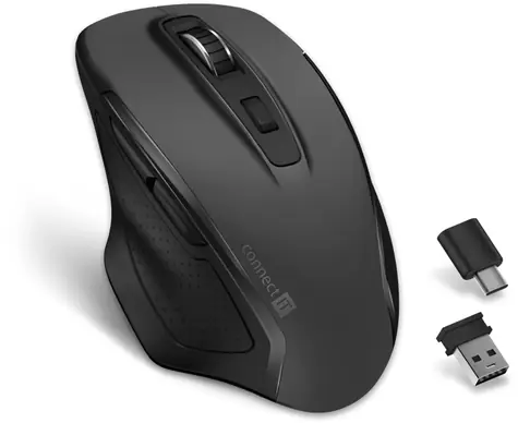 CONNECT IT Dual SmartSwitch černá / Bezdrátová optická myš / 2.4 GHz / USB-A&C nano přijímač / 1600 DPI / 1x AA