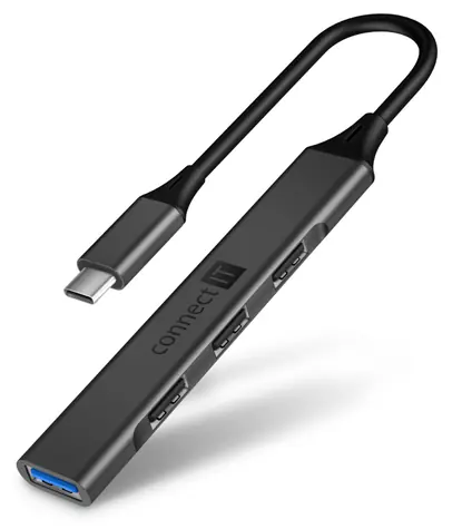 CONNECT IT CHU-4050-AN USB C hub šedá / 1x USB 3.0 / 3x USB 2.0
