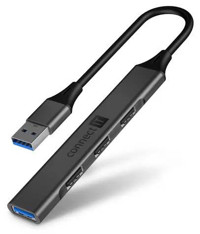 CONNECT IT CHU-4050-AN USB hub šedá / 1x USB 3.0 / 3x USB 2.0