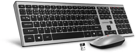 CONNECT IT CKM-9010-SL Combo stříbrná / Set bezdrátová klávesnice + myš / CZ + SK layout / USB / 1200 DPI