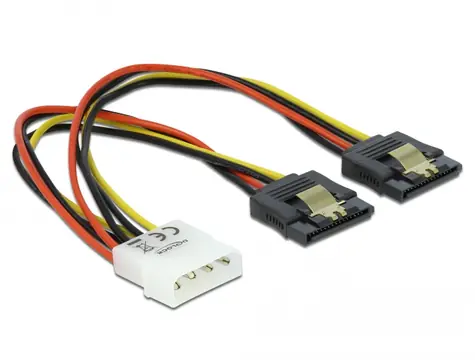 Delock Napájecí kabel Molex 4 pin (M) - 2 x SATA 15 pin (F) kovová spona 0.2m