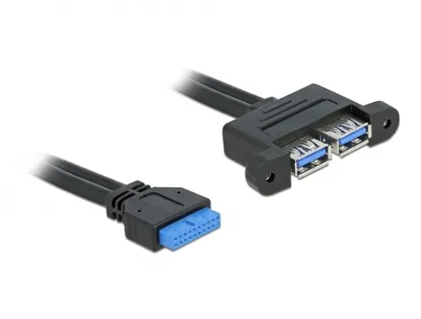 Delock kabel USB 3.0 kolíková zásuvka - 2 x USB 3.0-A zásuvka paralelní 0.45m černá