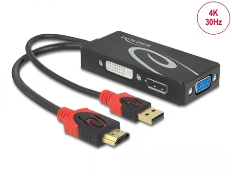 Delock Adaptér HDMI (M) - DVI/VGA/DisplayPort (F) 4K černá