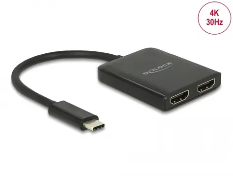 Delock USB Type-C Splitter (DP Alt Mód) - 2 x HDMI výstup černá / 4K / 30Hz 