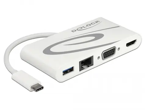 Delock Dokovací stanice USB Type-C 3.1 - HDMI + VGA + LAN + USB PD bílá / 4K / 30Hz