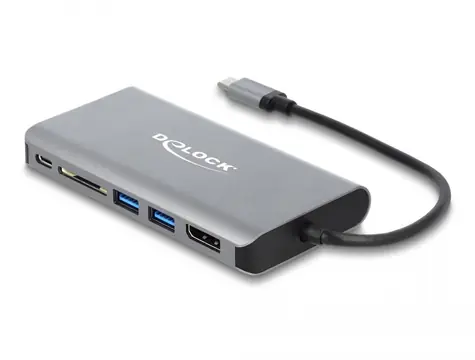 Delock Doková stanice USB Type-C 4K - HDMI/DP/USB 3.2/SD/LAN/PD 3.0 šedá