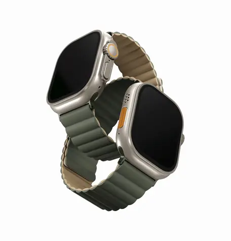 Uniq Revix Reversible Magnetic oboustraný magnetický pásek pro Apple Watch 49/45/44/42MM zeleno-hnědá