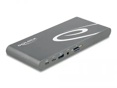 Delock Dokovací stanice USB Type-C DP 1.4 šedá / trojí displej 4K - HDMI/DisplayPort/USB/LAN/SD/PD 3.0