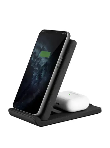 Uniq Vertex Duo bezdrátová nabiječka 2v1 černá / pro Apple iPhone & Apple AirPods / 15W