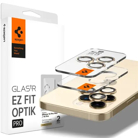 Spigen Glass EZ Fit Optik Pro ochranné sklo na fotoaparát pro Apple iPhone 14 Pro/iPhone 14 Pro Max 2ks zlatá