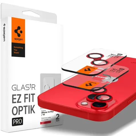 Spigen Glass EZ Fit Optik Pro ochranné sklo na fotoaparát pro Apple iPhone 14/iPhone 14 Plus 2ks červená