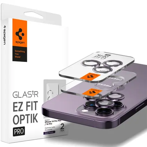 Spigen Glass EZ Fit Optik Pro ochranné sklo na fotoaparát pro Apple iPhone 14 Pro/iPhone 14 Pro Max 2ks fialová