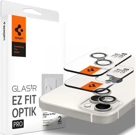 Spigen Glass EZ Fit Optik Pro ochranné sklo na fotoaparát pro Apple iPhone 14/iPhone 14 Plus 2ks béžová