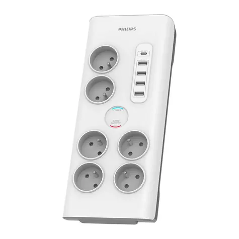 Philips SPN7060WA/60 bílá / Přepěťová ochrana / 6 zásuvek & 4x USB-A & 1x USB-C