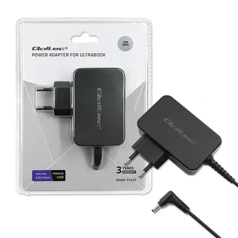 Qoltec 51032 Napájecí adaptér pro ultrabook Asus 45W / 19V / 2.37A / 3.0x1.0