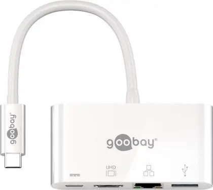 Goobay 62105 multiportový adaptér bílá / 1x USB-C M na HDMI & Ethernet & USB-C & USB-A