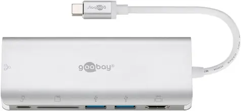 Goobay 76788 USB-C Premium Multiport-Dock stříbrná / USB-C / USB-A / RJ-45 / SD