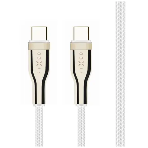 FIXED Krátký nabíjecí a datový opletený kabel s konektory USB-C/USB-C a podporou PD 1.2 m bílá / USB 2.0 / 100W