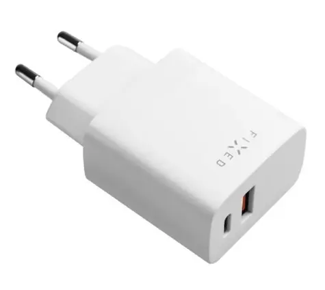 FIXED Síťová nabíječka 20W s USB-C & USB výstupem bílá / podpora PD a QC 3.0