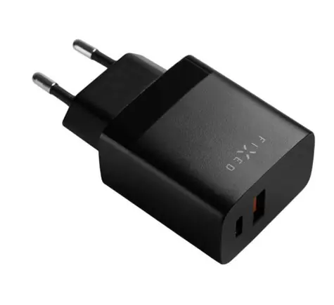 FIXED Síťová nabíječka 20W s USB-C & USB výstupem černá / podpora PD a QC 3.0
