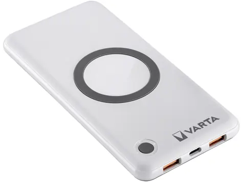 VARTA 57913 10000 mAh bílá / Bezdrátová powerbanka / Qi / 2x USB-A / 1x USB-C