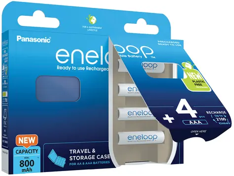 Panasonic Eneloop N Nabíjecí baterie AAA 800 mAh / Ni-MH / 4ks / blistr + pouzdro