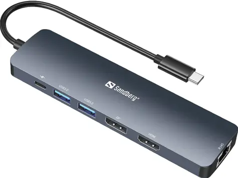 Sandberg USB-C 8K Display Dock šedá / dokovací stanice / HDMI / DisplayPort / 2xUSB 3.0 / USB-C PD 100W / RJ45