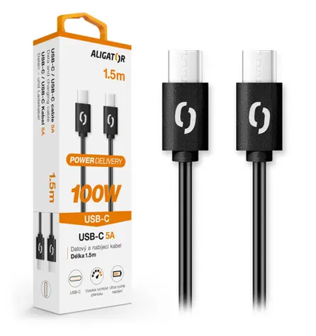 Aligator Datový kabel POWER 5A USB-C - USB-C 1.5m černá / 100W