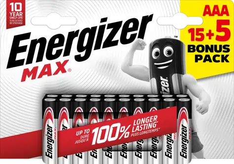 Energizer MAX AAA 15+5 zdarma 1.5V alkalické / 20ks / LR03