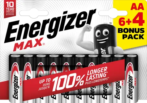Energizer MAX AA 6+4 zdarma 1.5V alkalické / 10ks / LR6