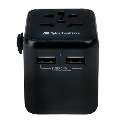 Verbatim 49543 Universální cestovní adaptér černá / CEE7 / 100-250 V / 2x USB-A